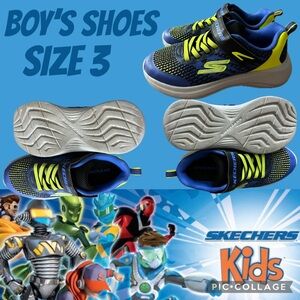 Skechers Boy's Sneaker Navy Blue Neon Green Size 3